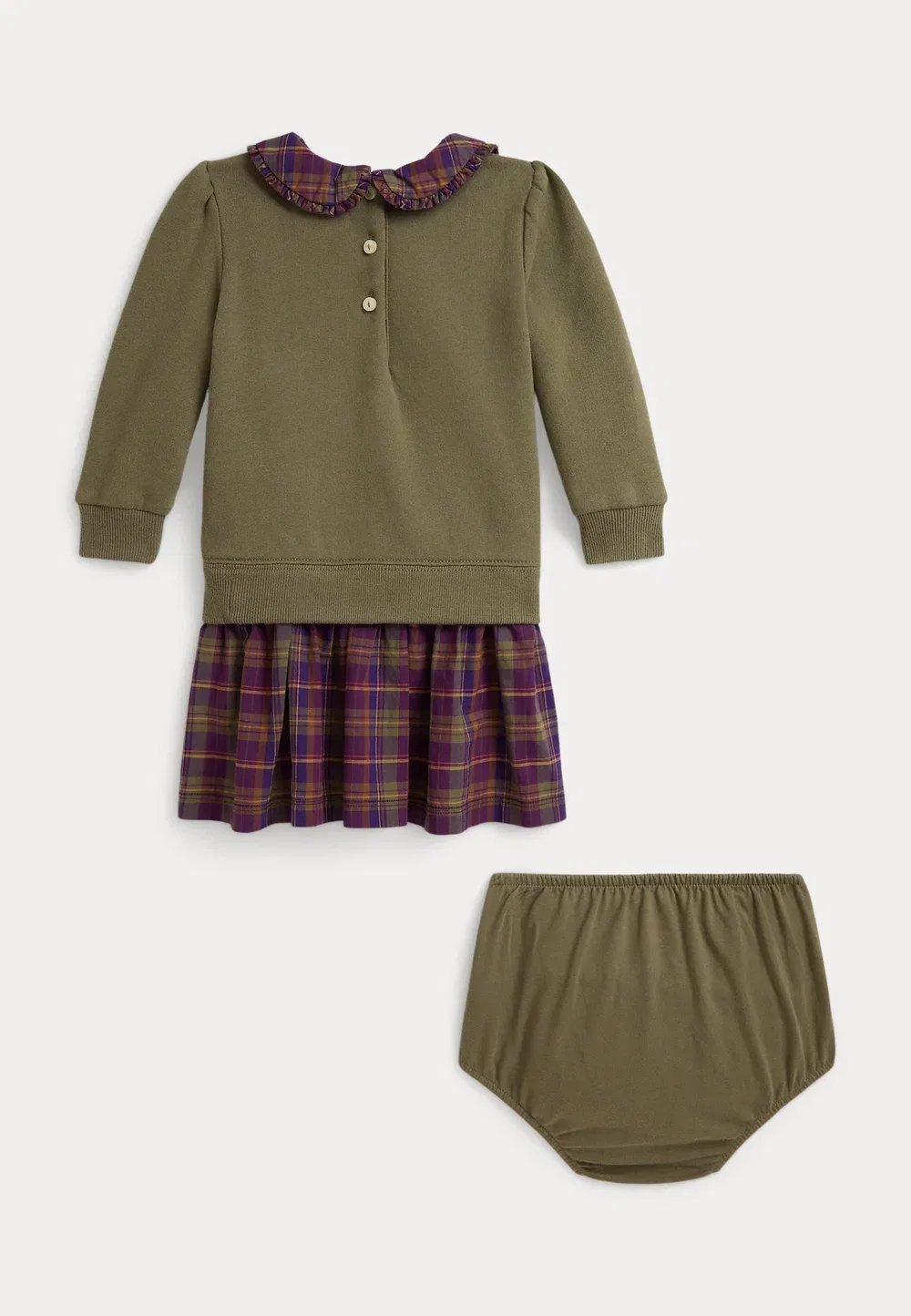 Флисовое платье и панталоны Polo Bear, размер 0-2 года - повседневное платье Polo Ralph Lauren, Cruise Olive — фото 2