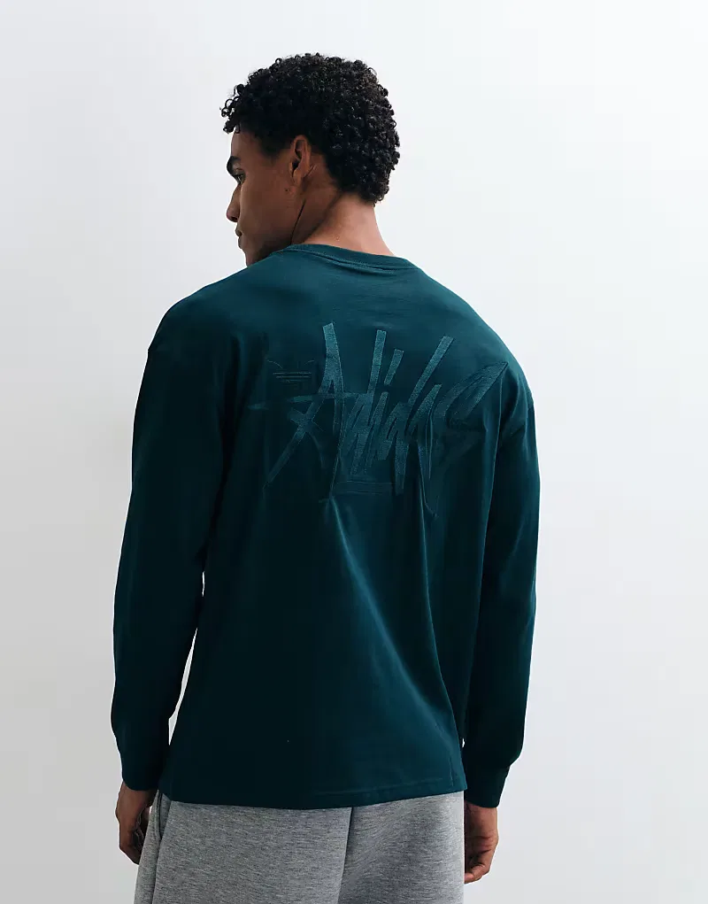 Футболка Adidas Originals с длинными рукавами и вышивкой на спине, зеленого