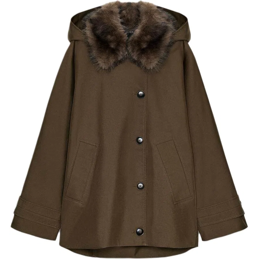 Женский тренчкот с капюшоном Moderate, ZARA, Dark Khaki