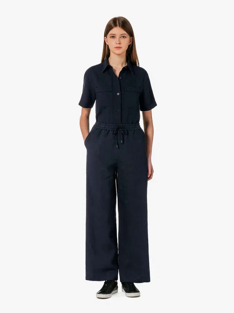 Брюки широкие LACOSTE Navy из льна