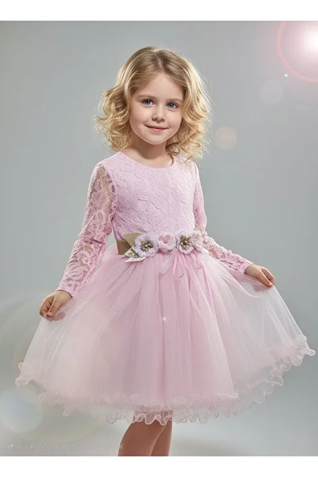 Детское платье для девочек с длинным рукавом Şenkız, Pink — фото 4