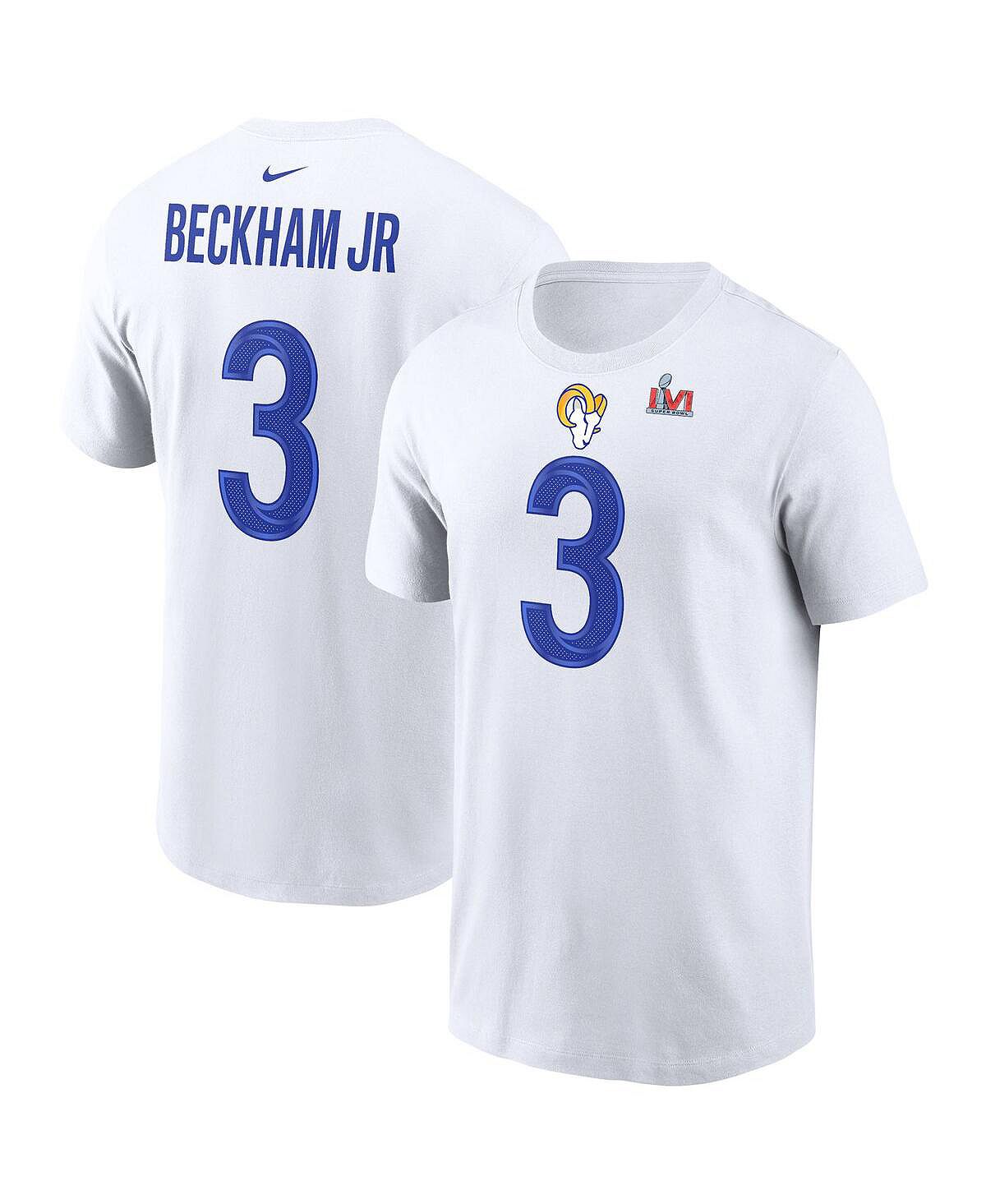 Мужская белая футболка odell beckham jr. los angeles rams super bowl lvi name number Nike, белый - фото