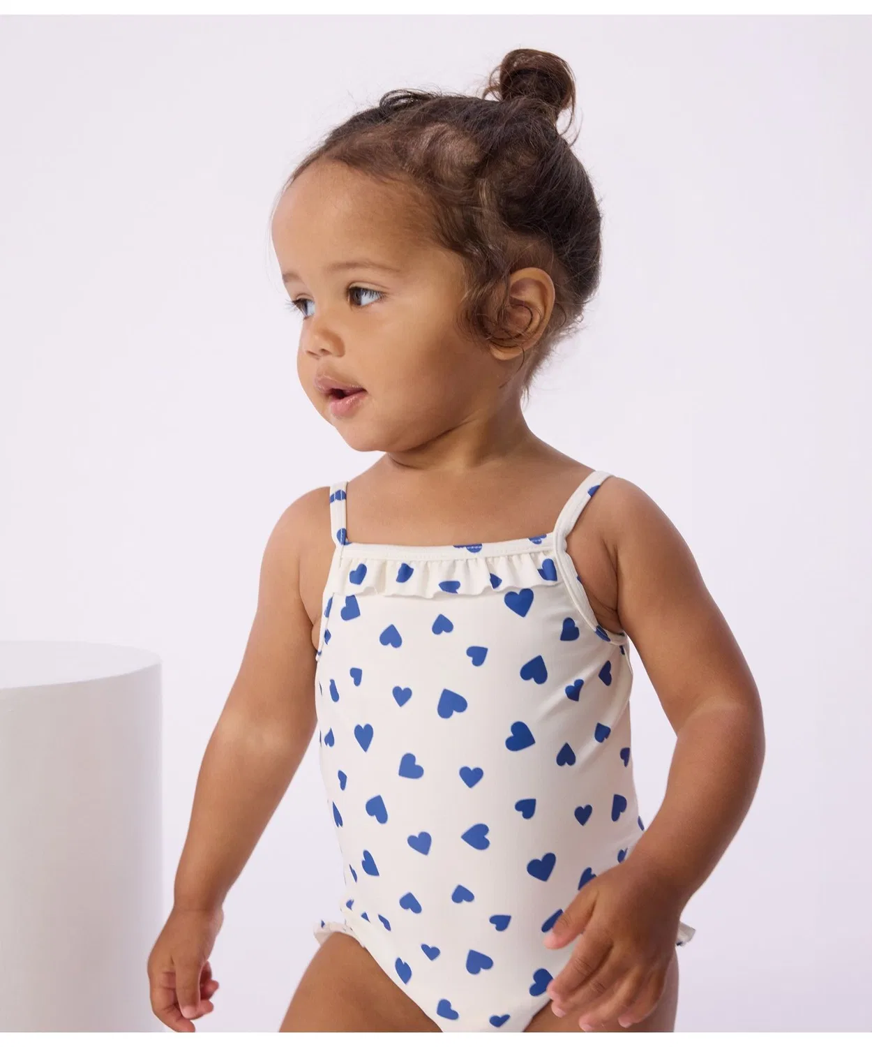 Детский купальник-платье с принтом Heart Print White Blue PETIT BATEAU, Белый/Синий