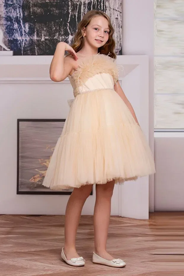 Детское платье для девочек из тюля Süslü Pink Kids, Cappucino — фото 2