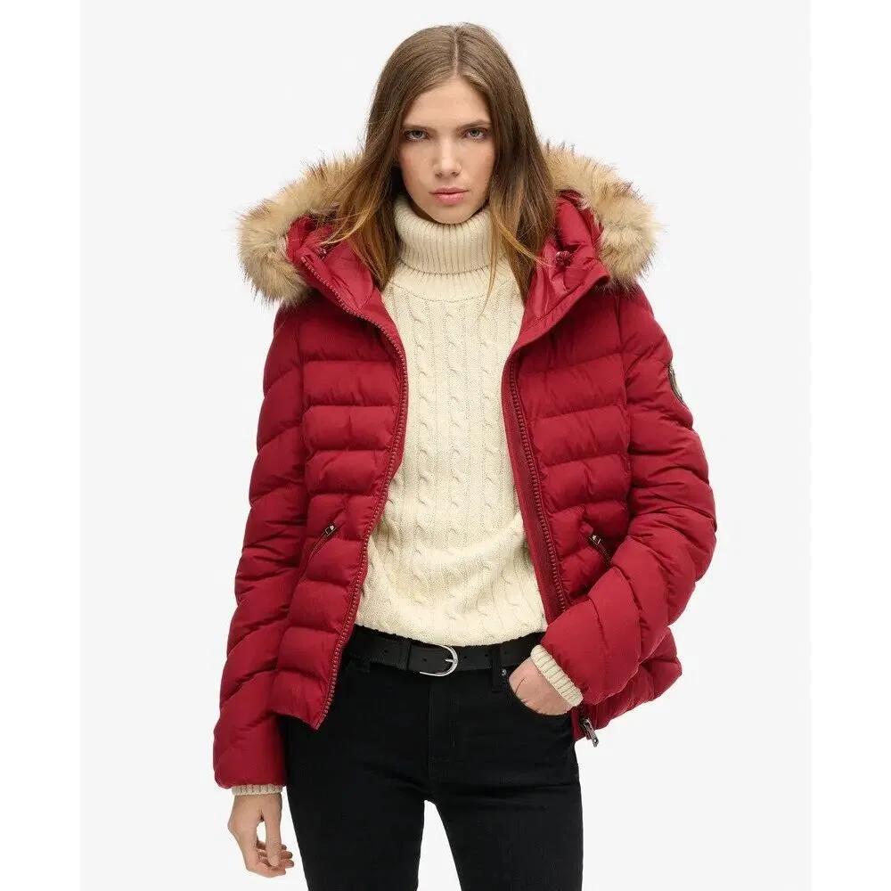 Женская стеганая куртка с искусственным мехом Fuji Superdry, Red — фото 3