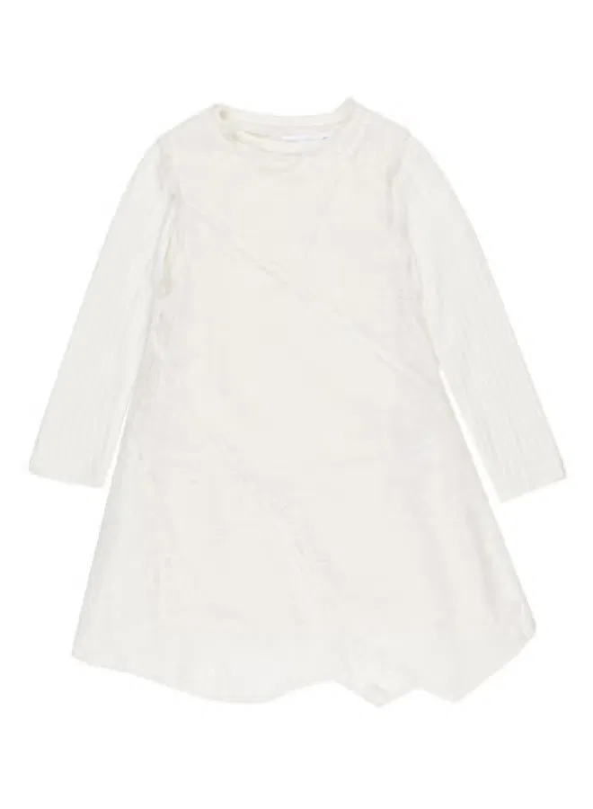 Платье с длинным рукавом с кружевом Zara, белый