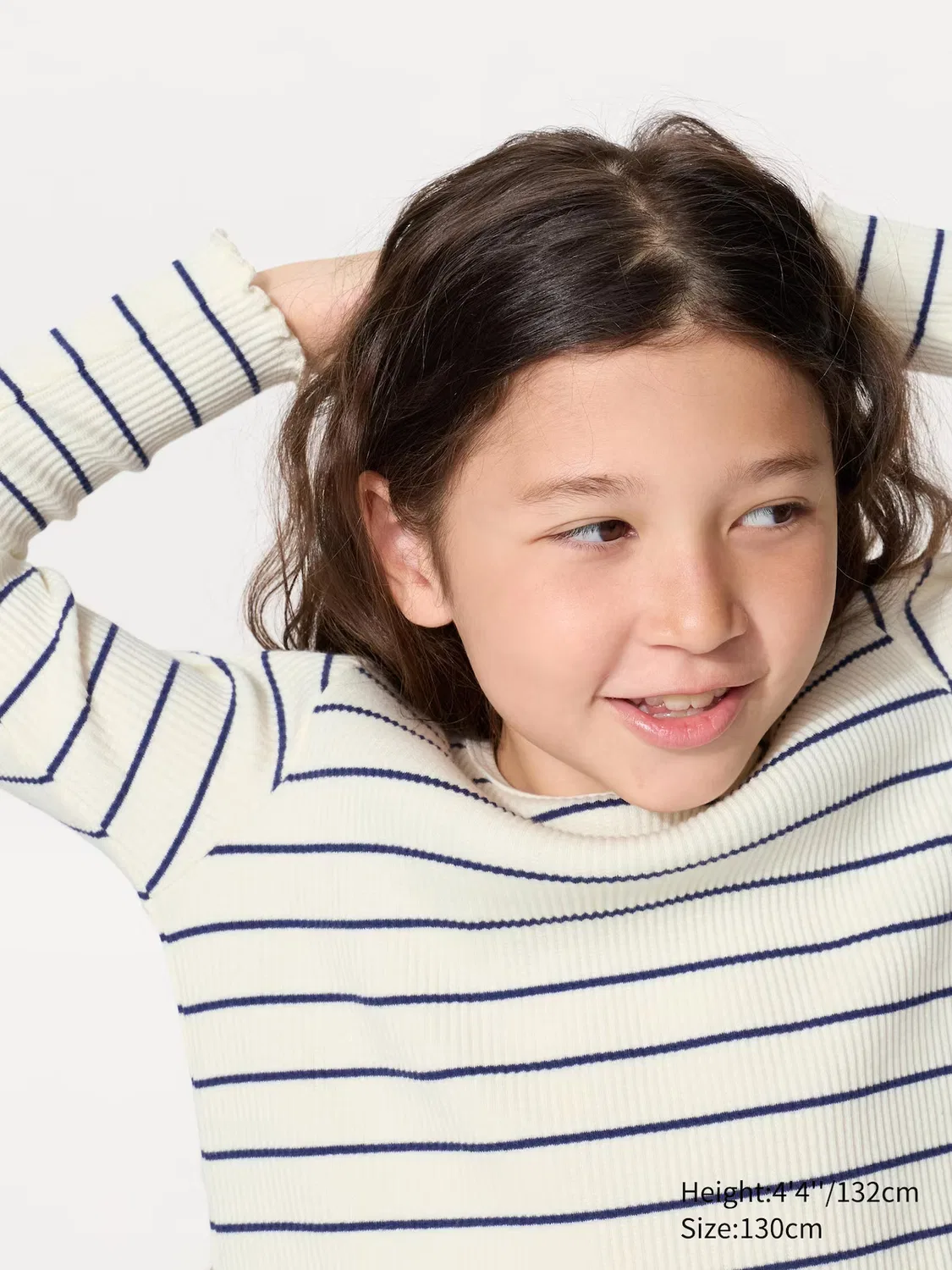 Футболка Uniqlo, детская, с круглым вырезом и длинным рукавом в полоску, темно-синий — фото 4