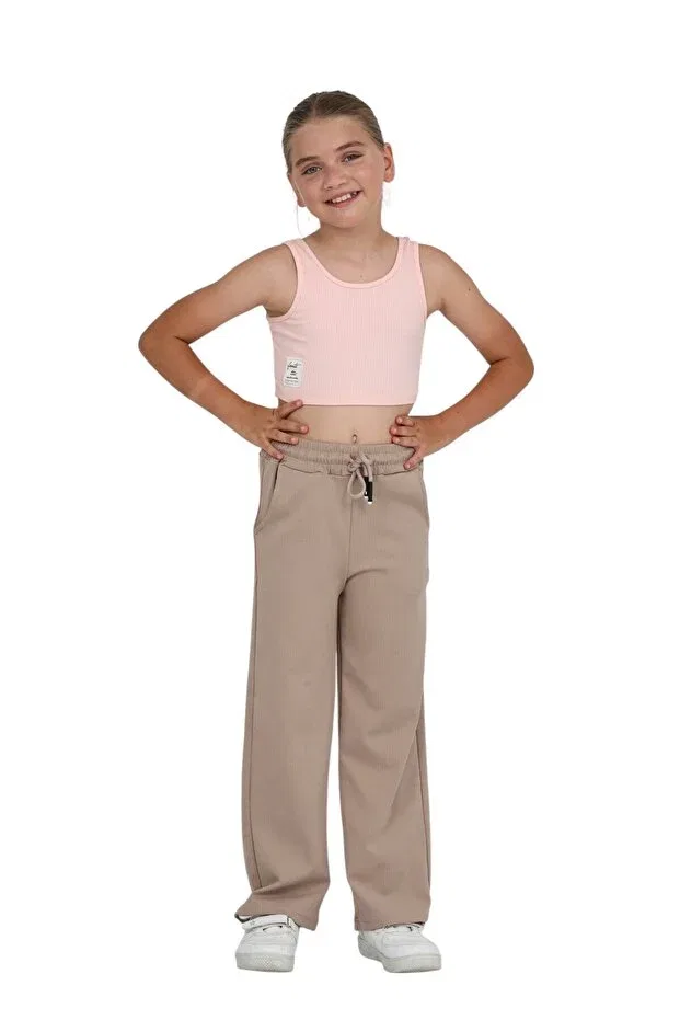 Детские брюки для девочек широкие палаццо Erdem Kids, Bej - Bisküvi