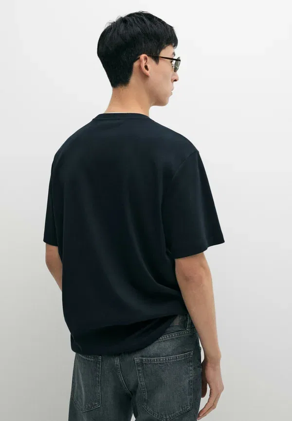 Футболка хлопковая Basic T-shirt Massimo Dutti, крапчатый темно-синий — фото 3