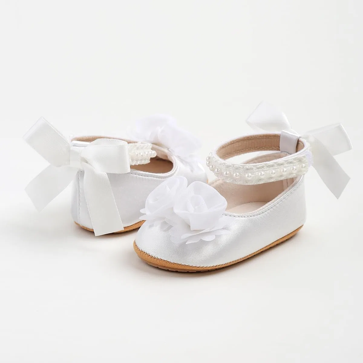 Детские туфли Мэри Джейн для девочек HsdsBebe, Satin White Flower — фото 4