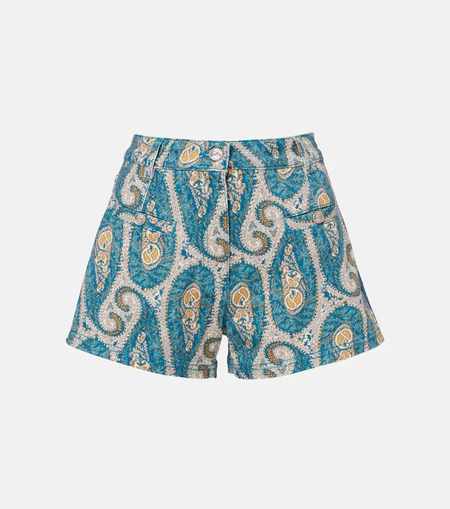 Джинсовые шорты с узором пейсли Etro, мультиколор