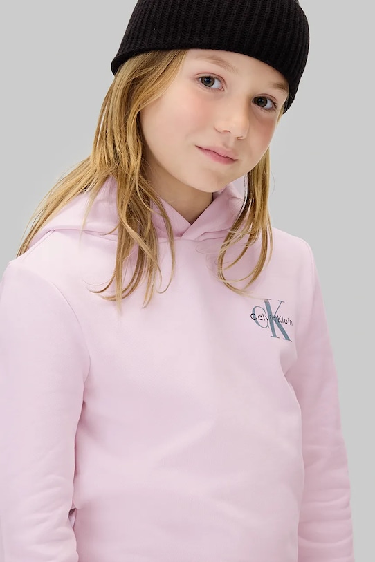 Детская хлопковая толстовка Calvin Klein Jeans, розовый — фото 3