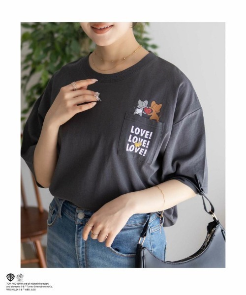 

Футболка с карманом, принт Tom&Jerry, угольно-серый