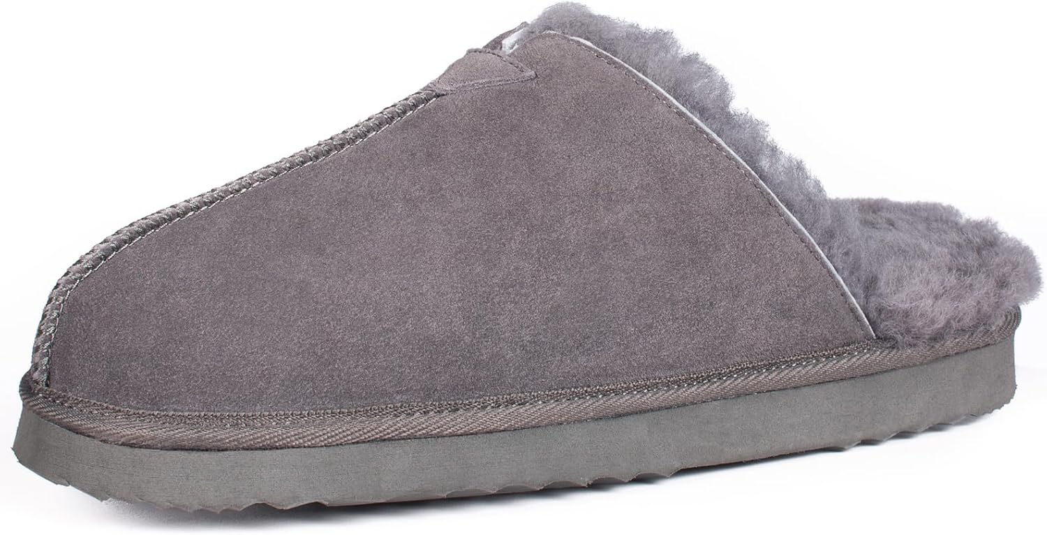 

Мужские тапочки Parfeying из овчины с меховой подкладкой, противоскользящая резиновая подошва, для дома и улицы, тапочки из буйволиной замши для мужчин, Charcoal