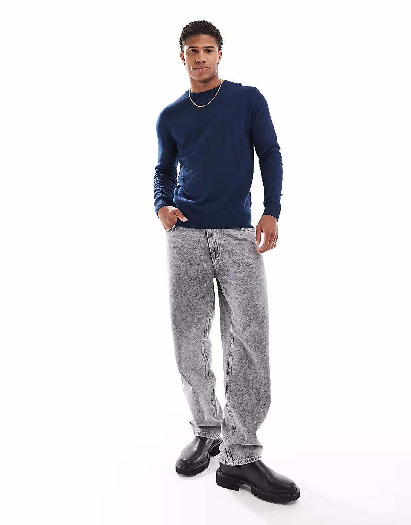 

Тонкий джемпер с круглым вырезом темно-синего цвета Jack & Jones