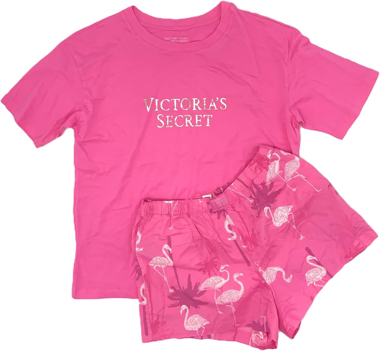 

Victoria's Cotton Short Tee-Jama PJ пижама комплект для сна футболка и шорты Victoria's Secret, Pink Flamingo
