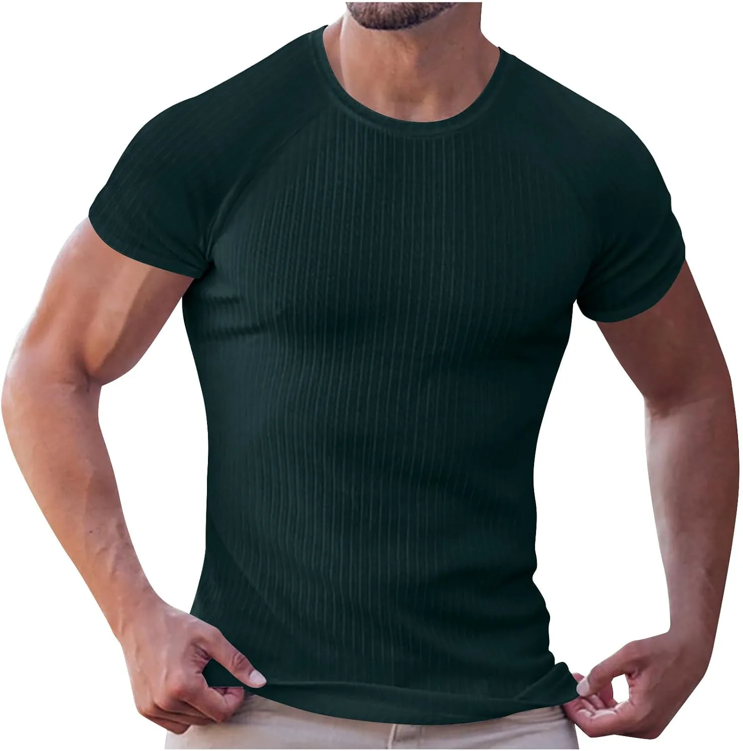 

Мужская футболка с ребристым узором, короткий рукав, slim fit