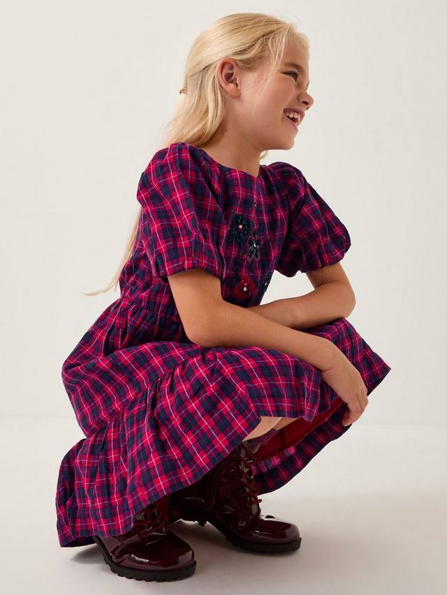 

Детское платье с пышными рукавами из хлопка в клетку Monsoon, Red