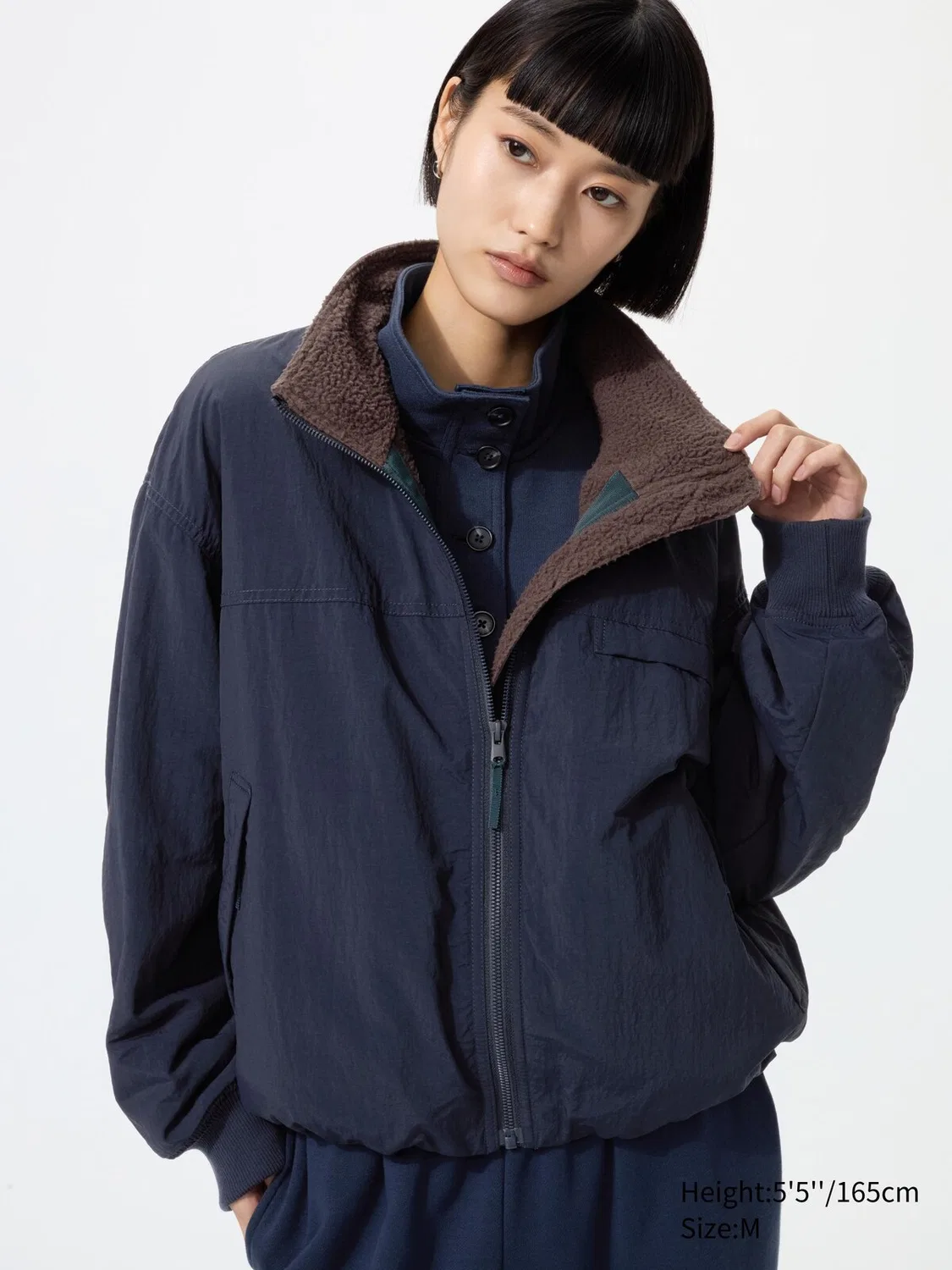 Блузон Uniqlo, с флисовой подкладкой, темно-синий