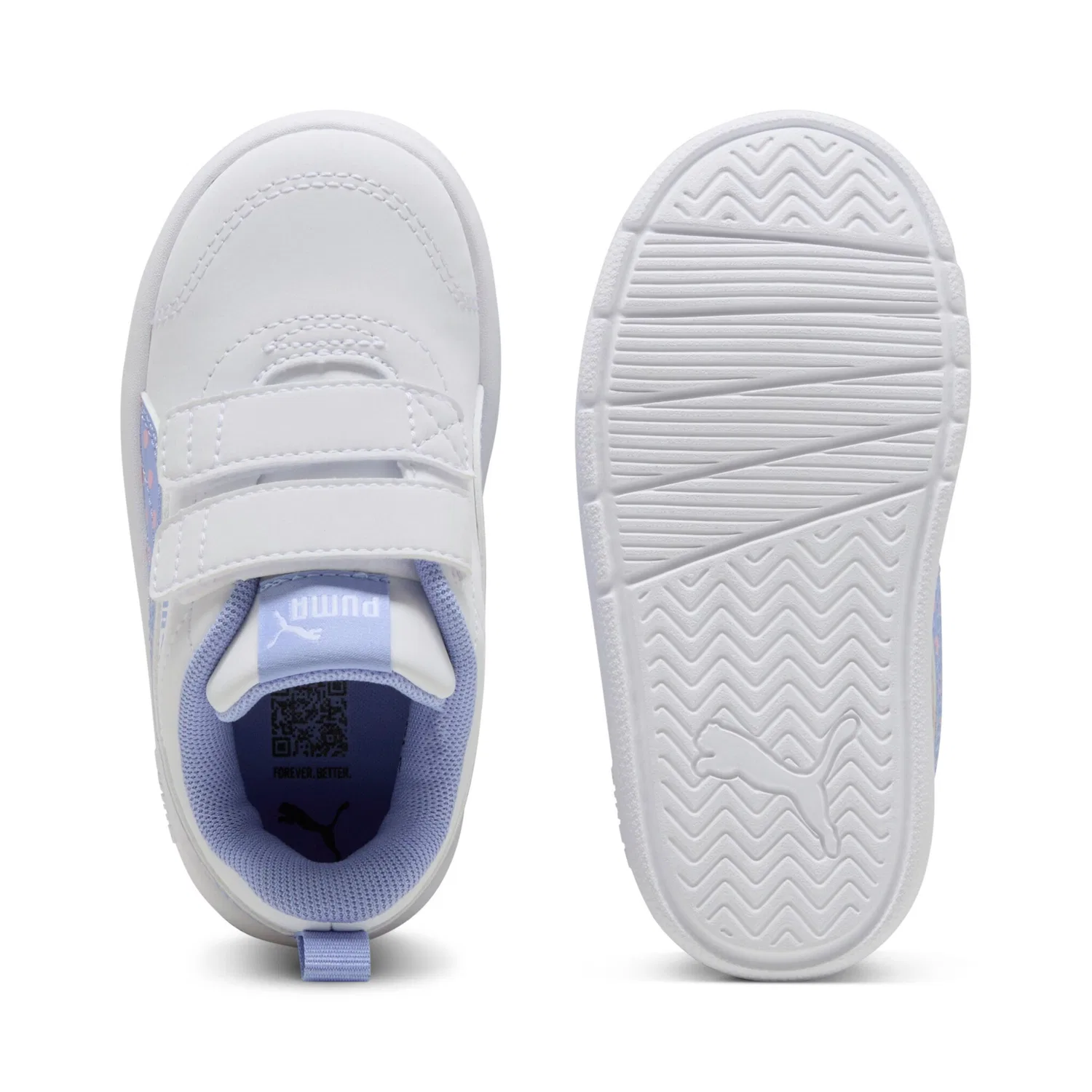 Детские кроссовки с клеверным верхом Courtflex v3 PUMA, White/Intense Lavender/Pink Shimmer — фото 4