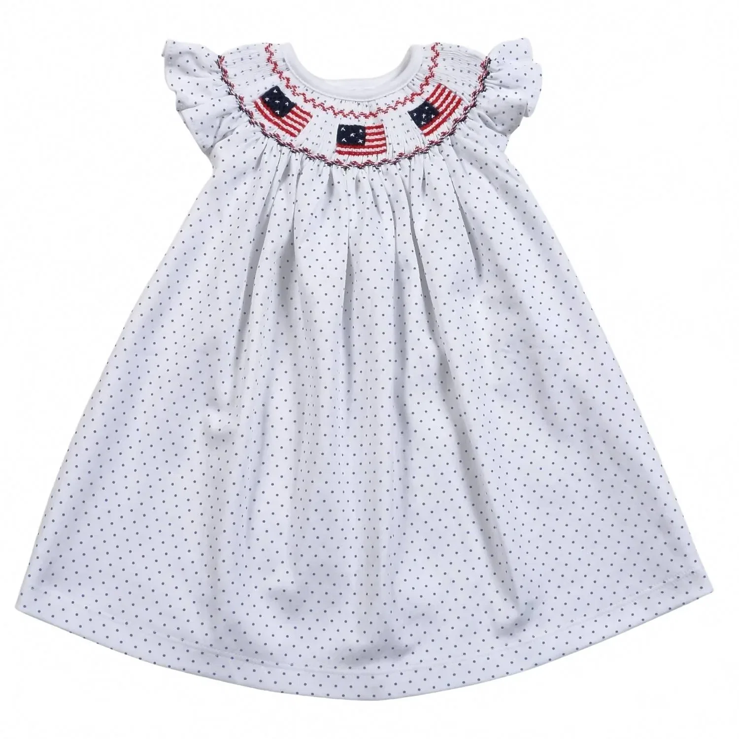 Детское платье для девочек с ручной вышивкой смокинг Americana Hand Smocked Pima Bishop BABY LOREN, White Multi
