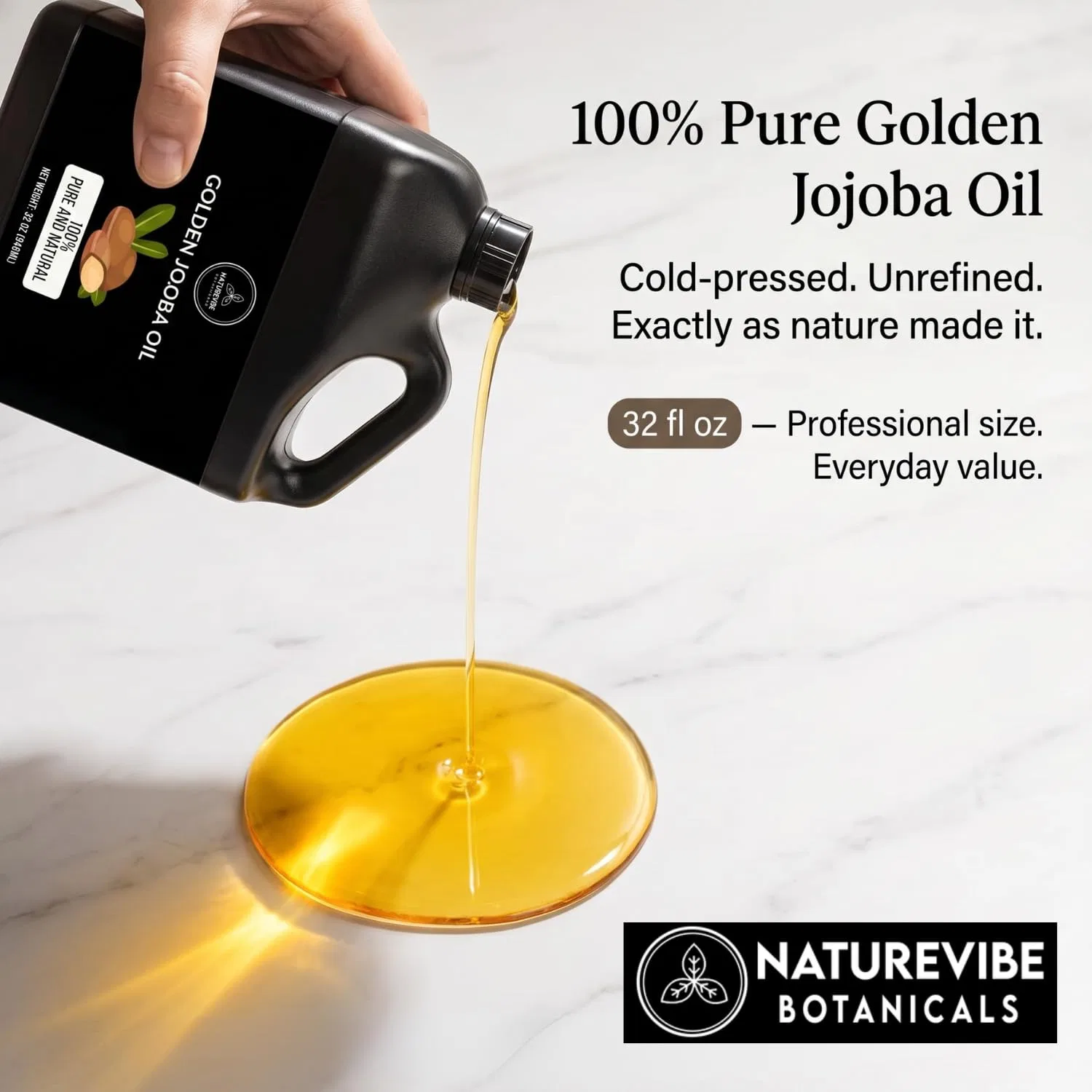 Масло для тела и волос, Jojoba Oil, Naturevibe Botanicals, 946 мл — фото 3