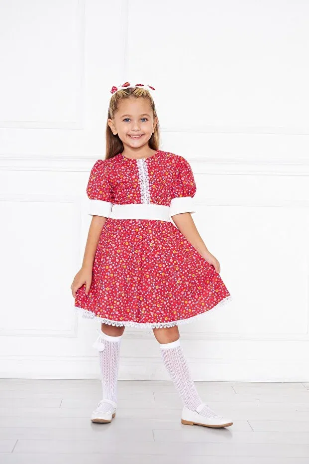 Детское платье для девочек с цветочным принтом Moda Lippa, Red — фото 3
