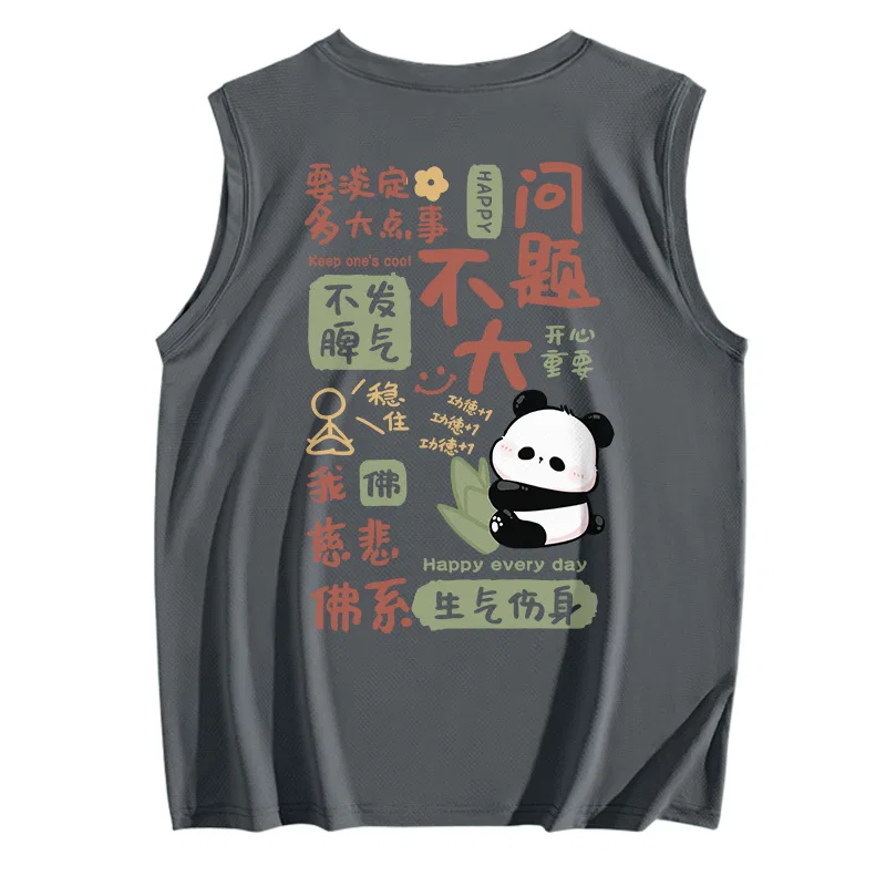 Детский топ-майка с принтом Calm Panda Back Logo MINISO, Dark Gray