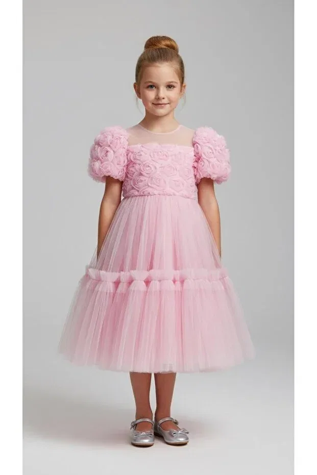 Детское платье для девочек с принтом Flower Applique Miaras Baby, Pink — фото 2