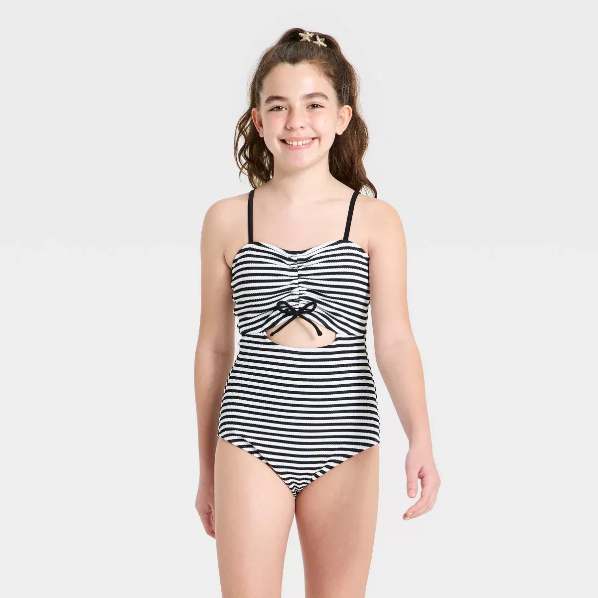 Детский купальник-слитник для девочек с принтом Crinkle Striped One Piece Swimsuit GIRLS SWIM/OUTERWEAR, Black