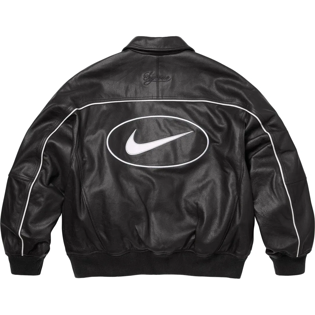 Женская куртка-бомбер с кожаными рукавами Supreme Nike Leather Varsity Jacket, Ivory White/Ivory White — фото 2