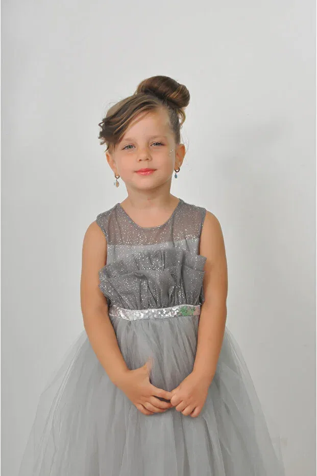 Детское платье для девочек с блестками Modest Filizdens Kids, Gray — фото 2