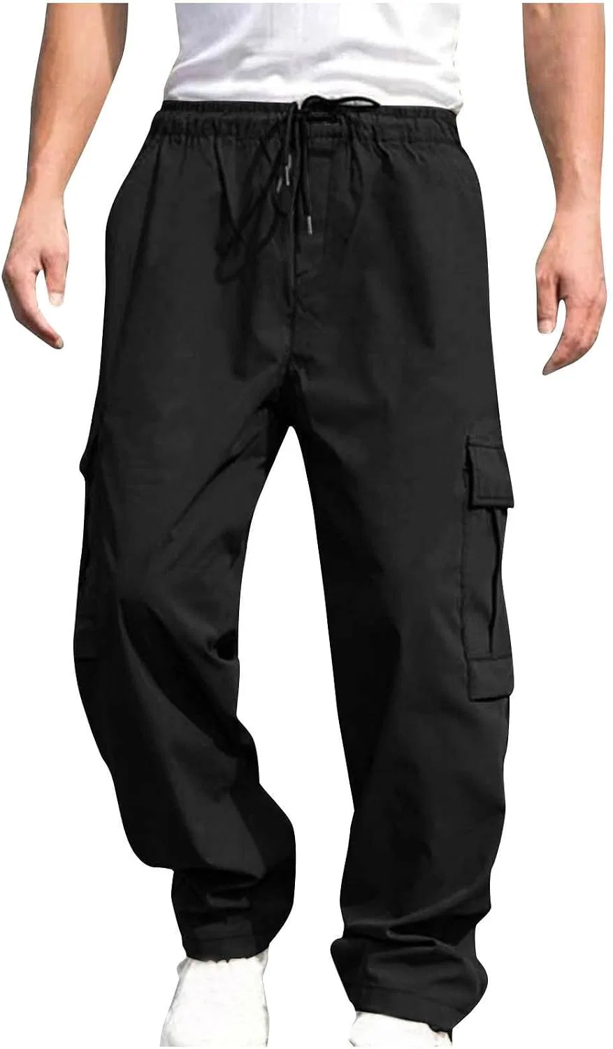 Мужские хлопковые карго-брюки с эластичным поясом, чёрный