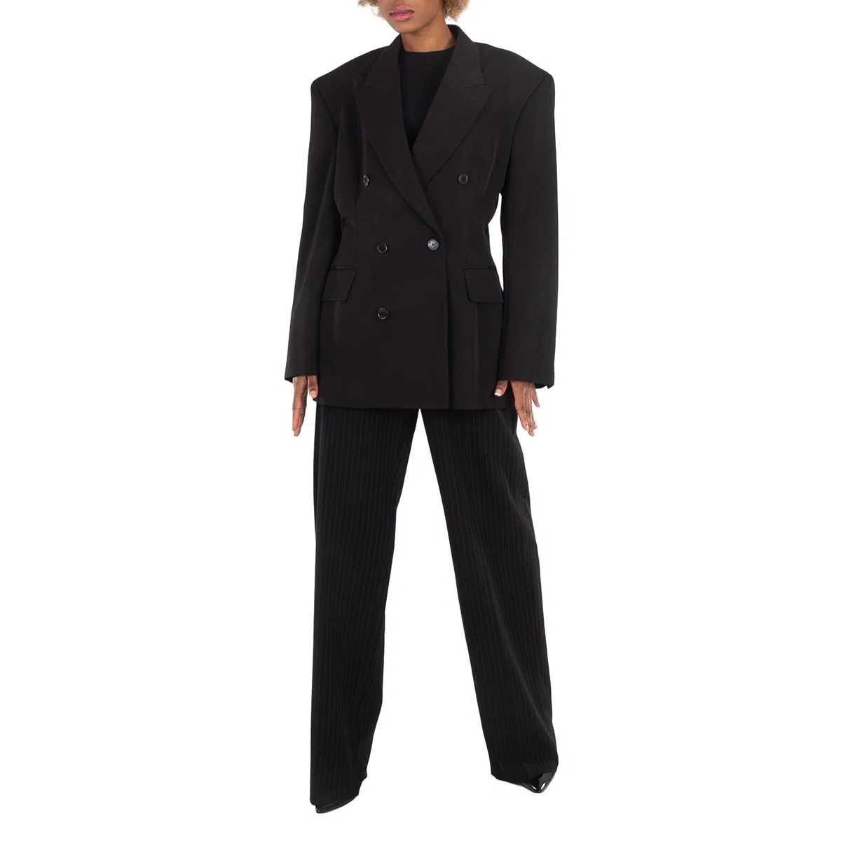 Пиджак двубортный приталенный из шерсти Double-Breasted Cinched Wool Blazer Balenciaga, Black