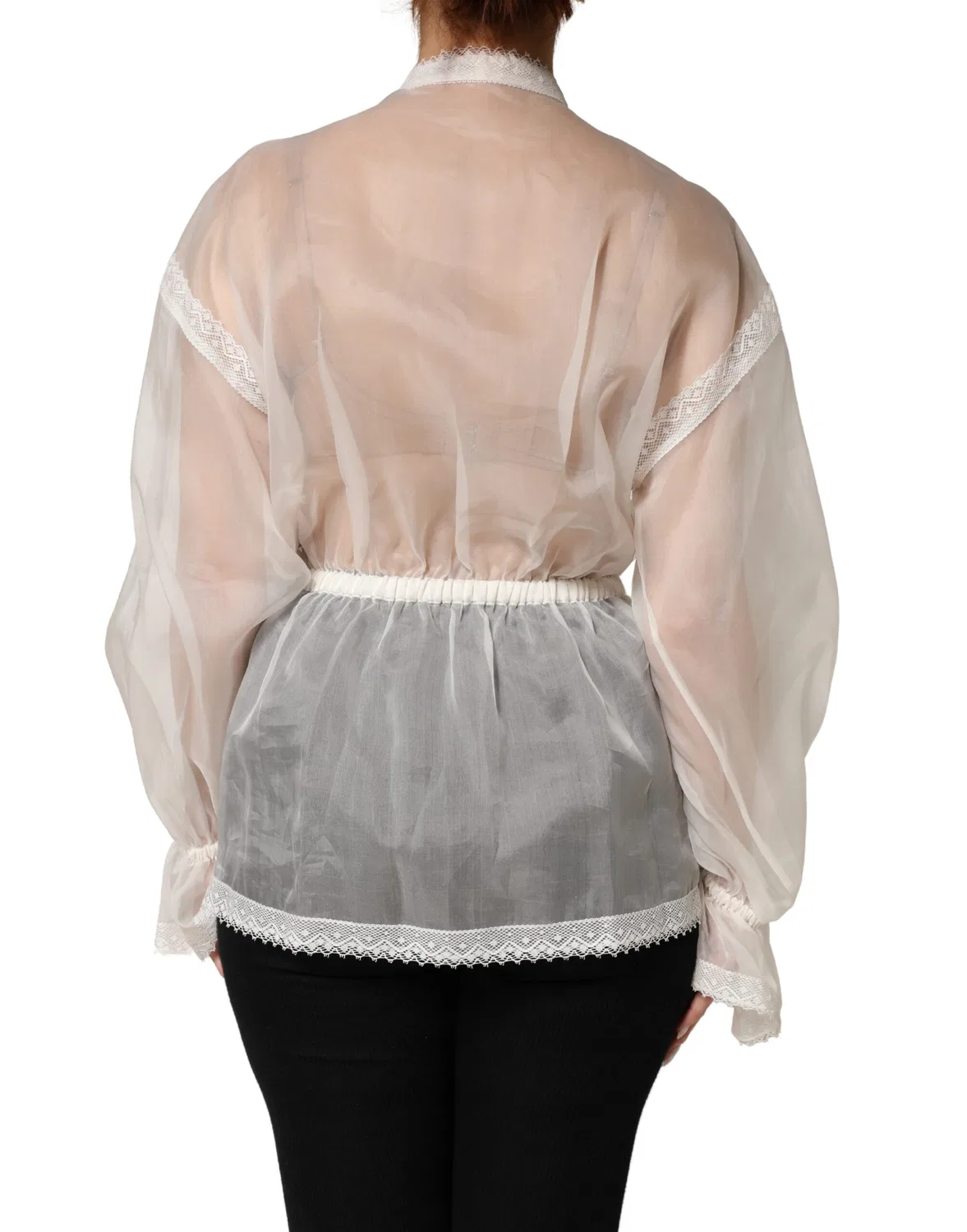Женская прозрачная блузка с бантом-бабочкой и кружевом Sheer Blouse / Top Dolce & Gabbana, White — фото 4