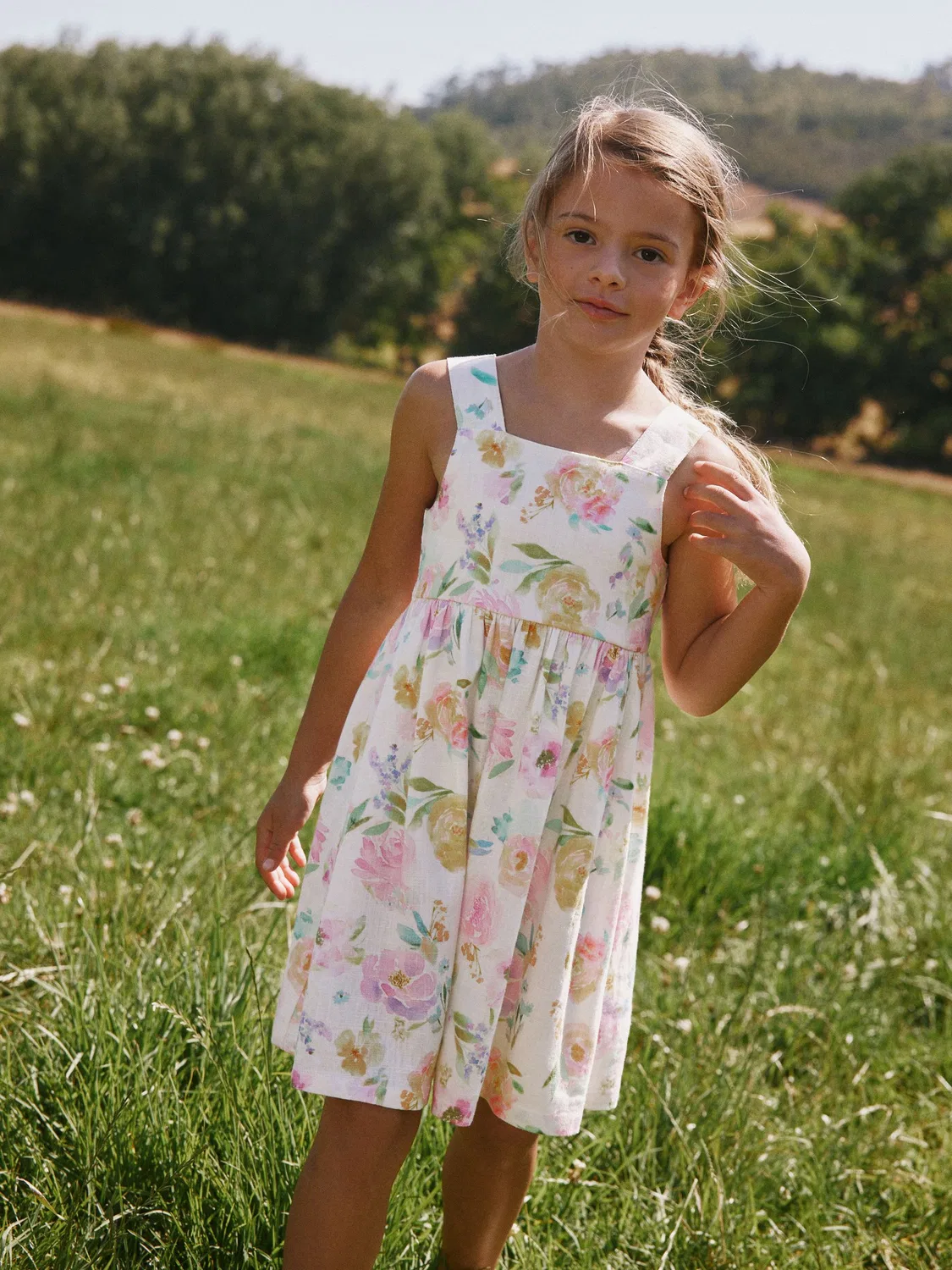 Платье летнее с цветочным принтом, White Floral Linen Summer Dress Next, белый цветочный — фото 2