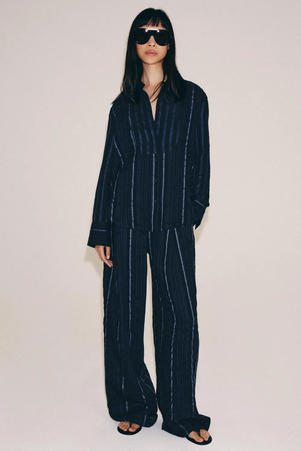 Полосатые брюки-палаццо из коллекции ZW ZARA, Ink blue