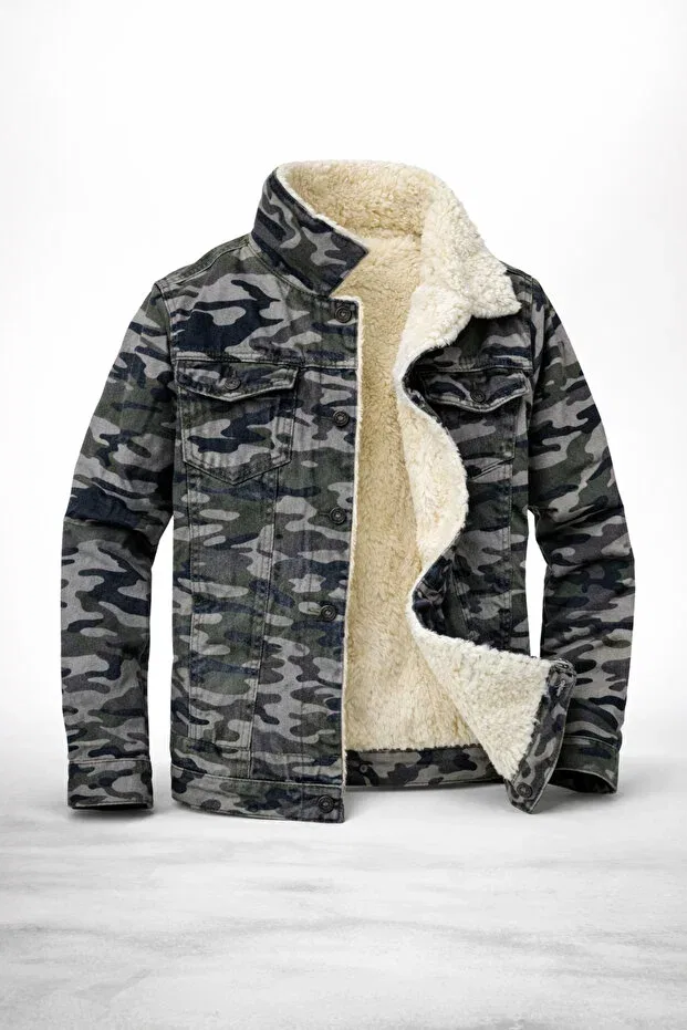 Детское джинсовое пальто для девочек с камуфляжным принтом Lion r denim fabric with fur inside camouflage pattern jeans jacket Alaska The Last Frontier, Dark Camouflage — фото 3