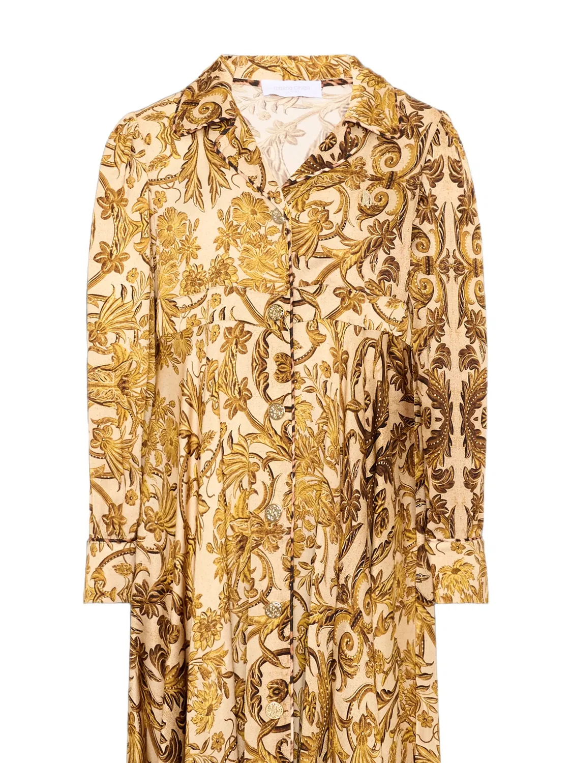 Платье макси с длинными рукавами и цветочным принтом Roberto Cavalli Junior, золотистый — фото 3