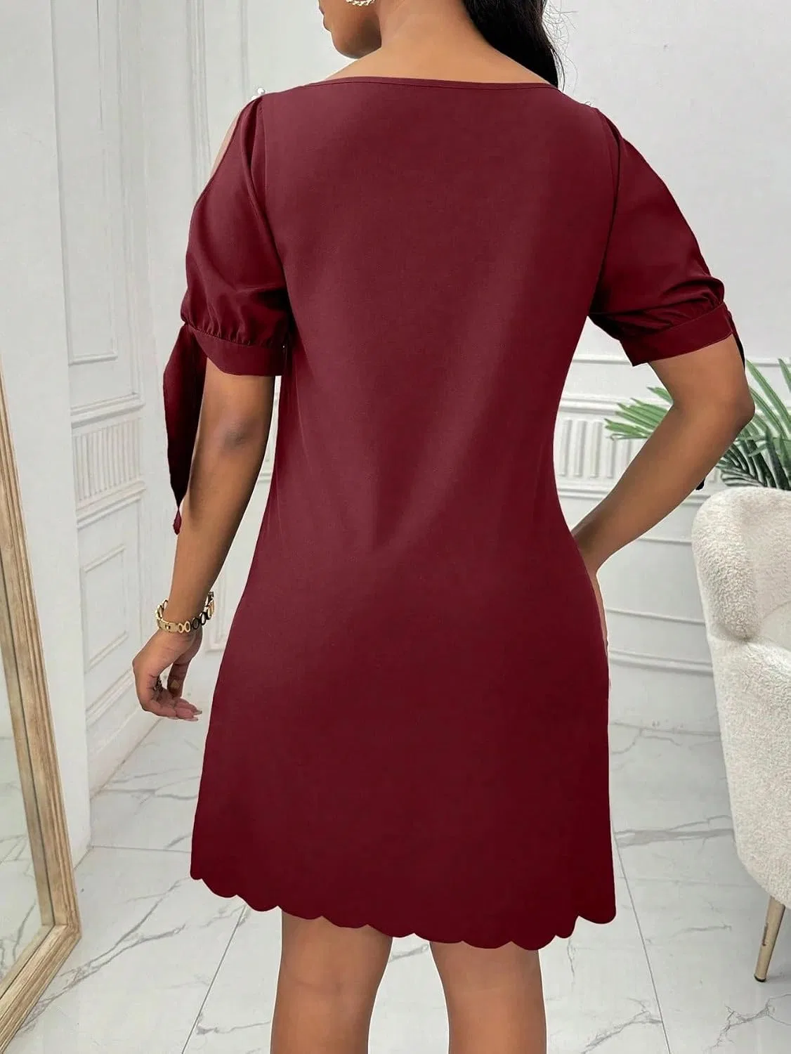 Женское платье с завышенной талией A-line цветблок, Dark Red — фото 2