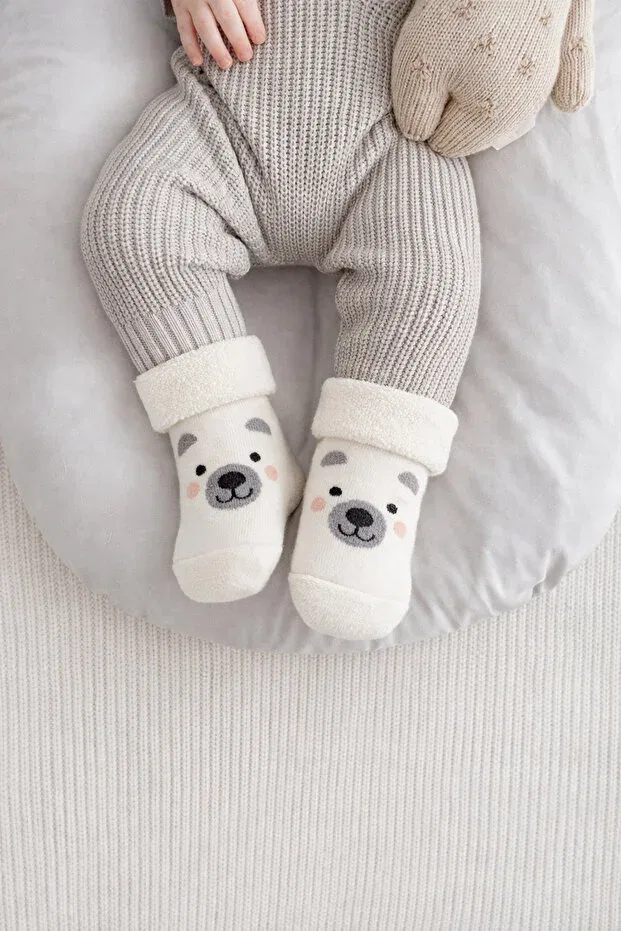 Детские носки для новорожденных с принтом Baby Animal Patterned Towel Socks Katia&Bony, Ecru