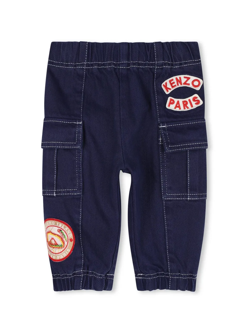 

Твиловые брюки карго с аппликацией Kenzo Kids, синий