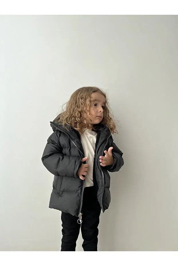 Детское пальто для мальчиков с капюшоном Generic Brands, Black — фото 3