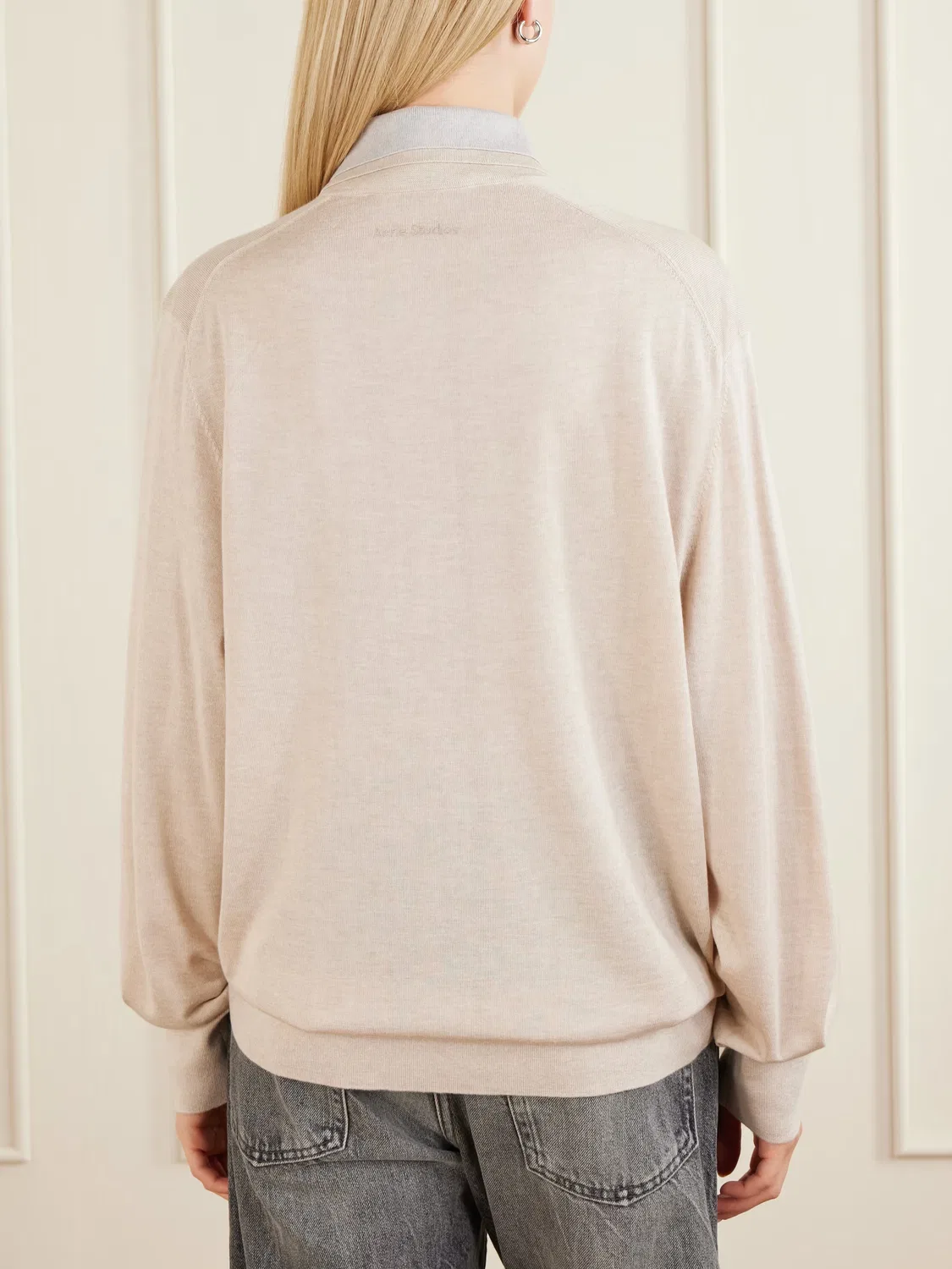 Многослойный поло-свитер из шелковой смеси Acne Studios, кремовый — фото 3