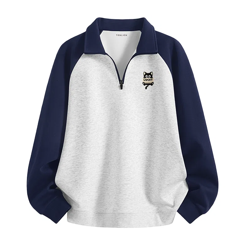 Детский свитшот с полузастежкой-молнией Raglan Sleeve Tonlion, Пальмовый Зеленый — фото 3