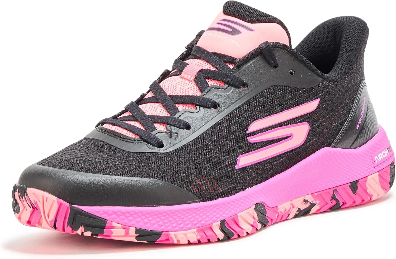 Кроссовки Skechers Viper Court для мужчин - спортивная обувь для игры в пинг-понг и pickleball с поддержкой свода стопы, для использования внутри и на улице, черный/розовый