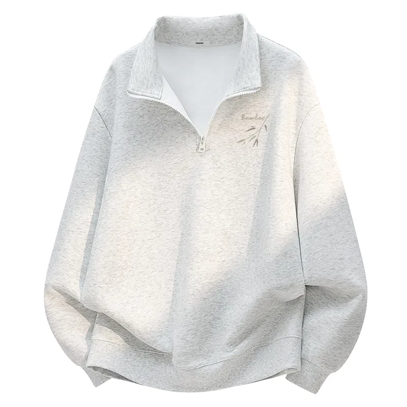 Детский свитшот утепленный Bamboo Shadow Breeze Chest Logo MINISO, White Heather Gray