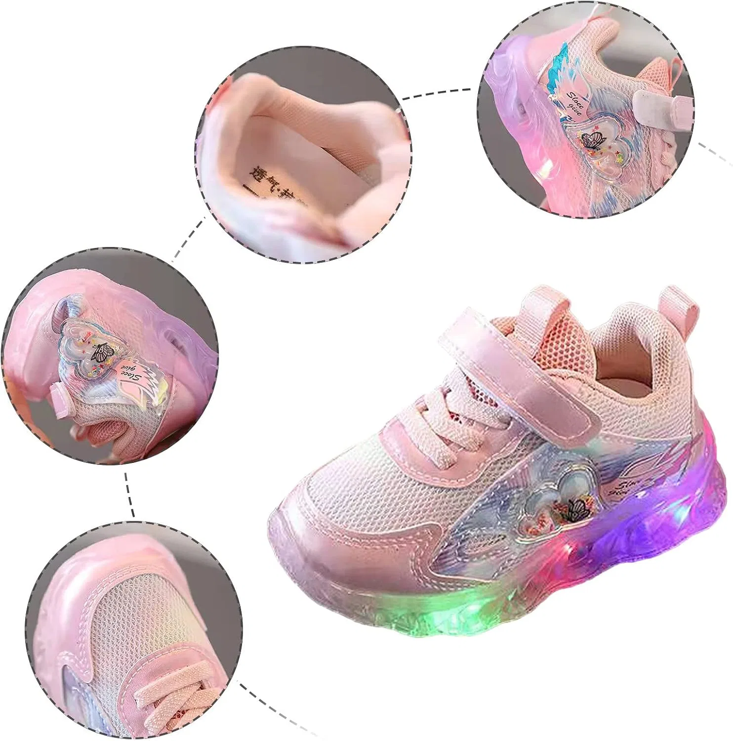 Детские кроссовки для девочек со светящейся сеткой Cartoon Sneaker, Pink — фото 3