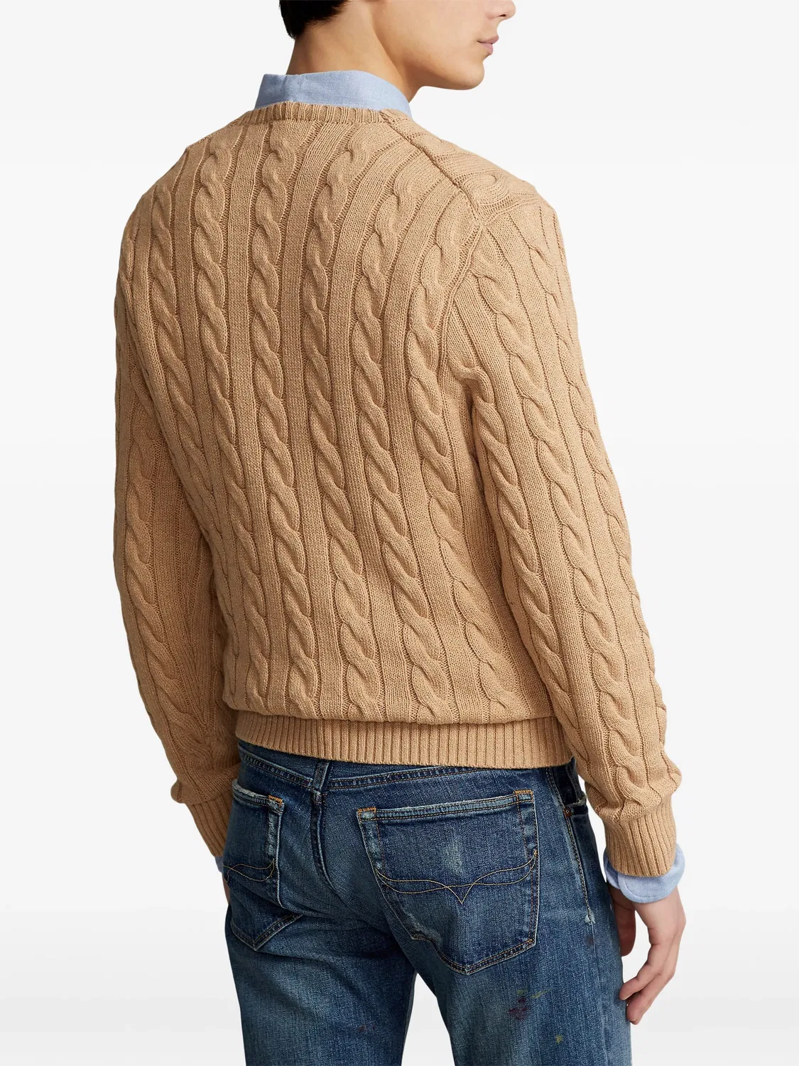 Свитер с кабельным плетением и логотипом Polo Ralph Lauren, нейтральный — фото 4