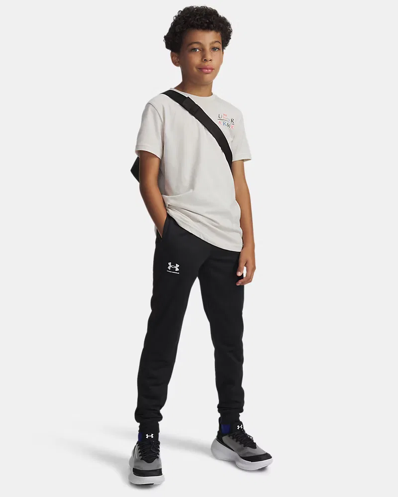 Детские брюки 63,5 см с начесом и эластичным поясом UA Icon Knit UnderArmour, Black/White — фото 3